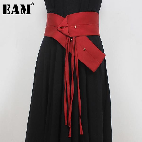 

belts [eam] red irregular button tassels long wide belt personality women fashion tide all-match spring autumn 2021 1de1592, Black;brown