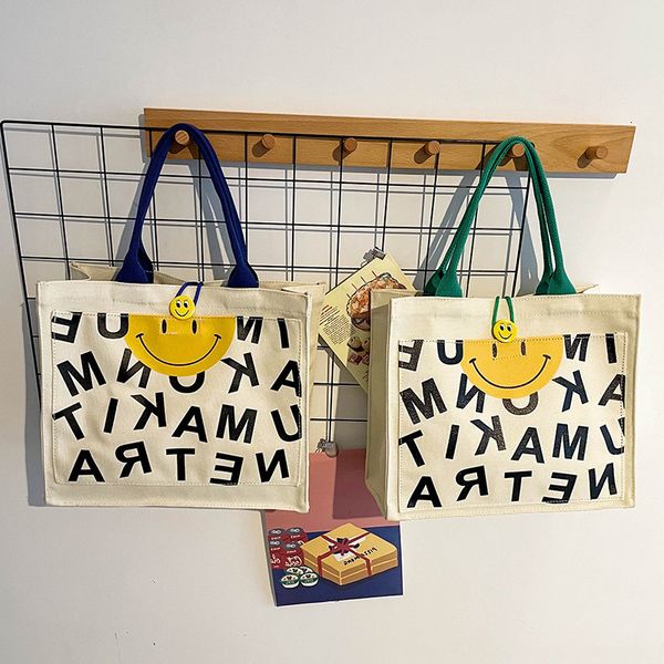 

tote new ins net red smiling face bag tide simple canvas letter printing south korea dongdamen hand