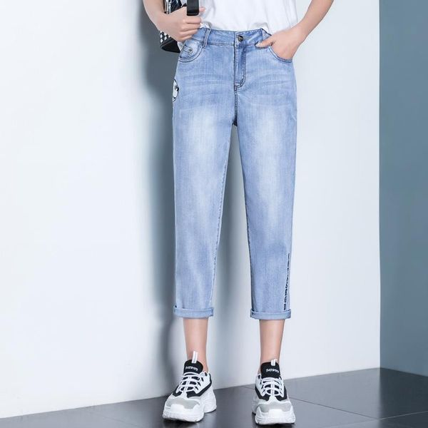 

korean women's jeans spring high waisted slim versatile fashion harun quarter, Blue