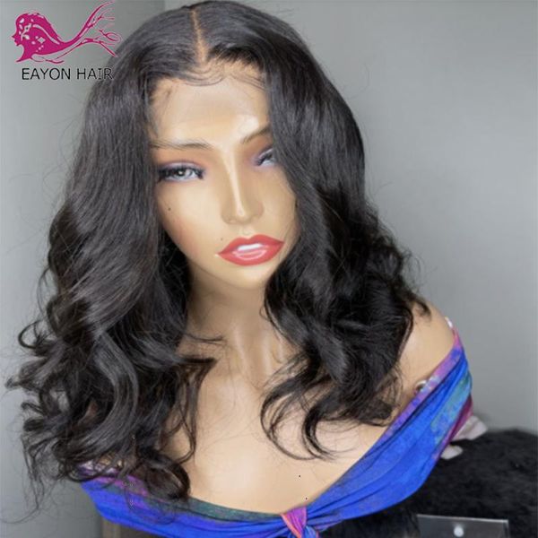 

lace wigs eayon body wave front human hair 13x4 frontal brazilian ocean short bob wig 180 density, Black;brown