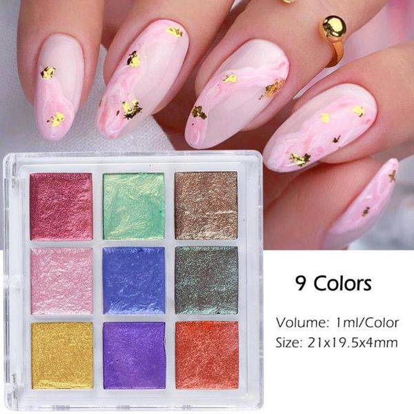 

nail glitter watercolor solid pigment high saturation 9 grids manicure charming blooming powder for female, Silver;gold