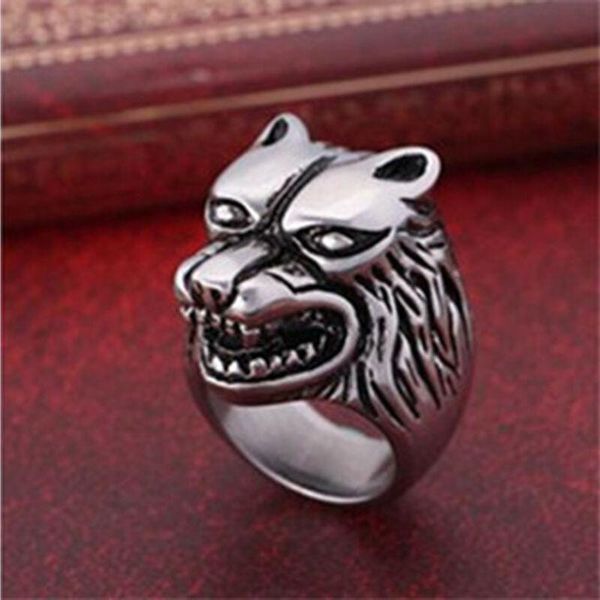 

cluster rings fashion punk animal ring men gothic vintage silver wolf head titanium steel cool man biker finger jewelry, Golden;silver