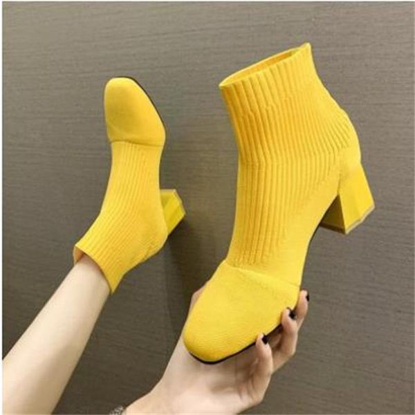 

boots summer 2021 autumn stretch fabric booties women round toe ladies stiletto fashion ankle rubber high heels luxury designer, Black