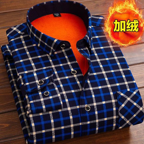 

men's casual shirts men fleece shirt 2022 autumn winter male long sleeve plaid thick lined soft flannel warm dress, White;black
