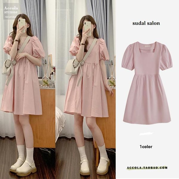 

casual dresses vintage first love retro gentle doll fugitive princess pink square collar chic dress children's summer, Black;gray