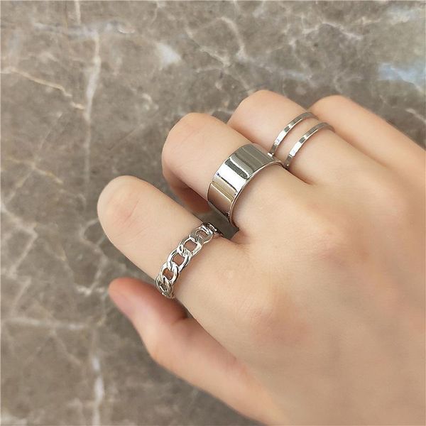 

cluster rings punk gold wide chain set for women girls fashion irregular finger thin gift 2021 female jewelry party, Golden;silver
