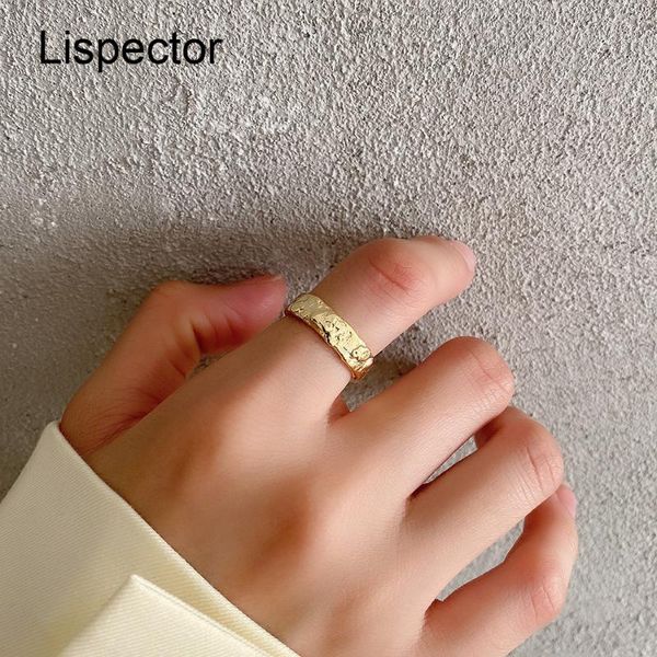 

cluster rings lispector 925 sterling silver french irregular for women men simple slim open ring matching party jewelry gifts, Golden;silver
