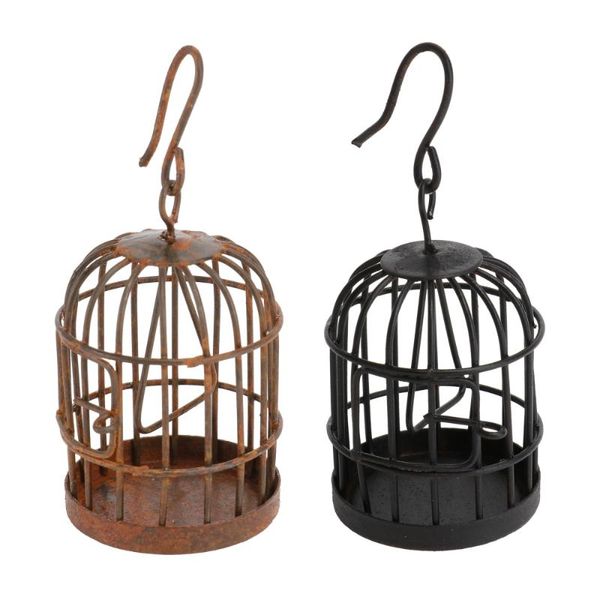 

bird cages 2pcs garden wrought iron mini cage pendant home (black, brown)