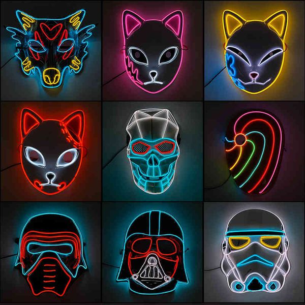 

glowing neon el halloween led scary cosplay party light up masque masquerad mask glow in the dark