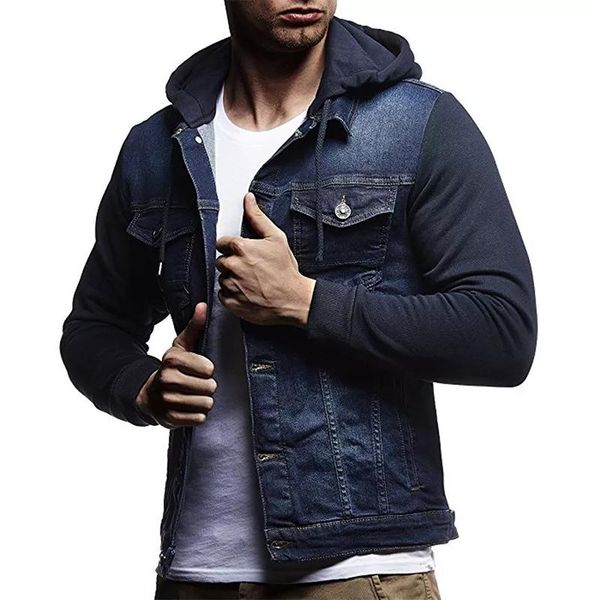 

men's jackets jeans jacket men autumn fashion knitting hooded denim coats casual slim streetwear button plus size outerwear cotton long, Black;brown
