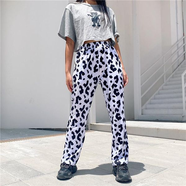

women's pants & capris high-waist trousers cow-skin pattern casual loose slimming wear side pockets bottoms, Black;white