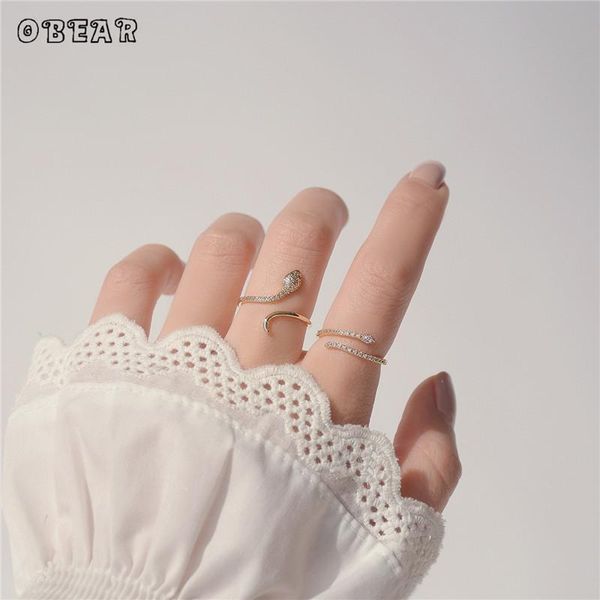 

real gold snake cz ring for women adjustable open design pave zircon wedding jewelry gift cluster rings, Golden;silver