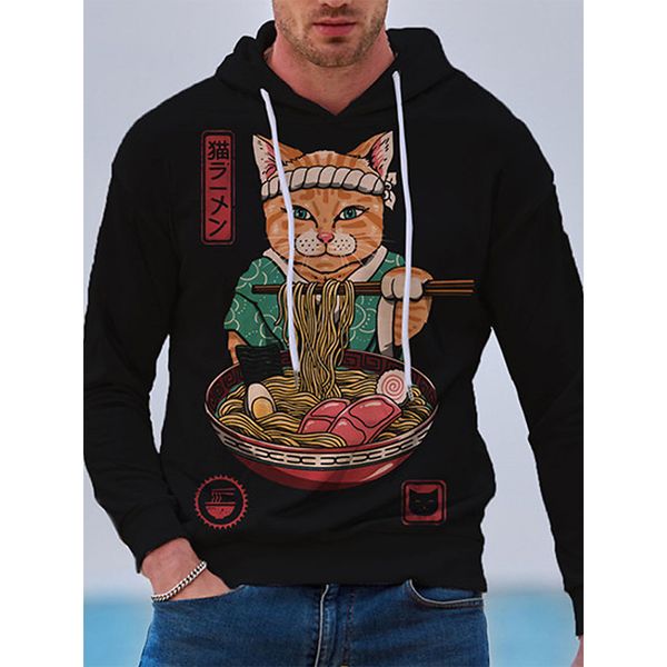 

cat element design men s 3d printing hoodie visual impact party punk gothic round neck american sweatshirt hoodie, Black