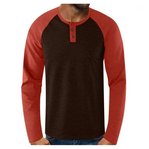 

men's t-shirts 66# slim long sleeve t-shirt casual o neck button patchwork blouse male classic clothes, White;black