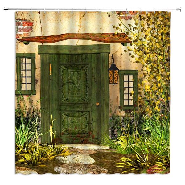 

fairy tale cabin shower curtain fantasy retro shabby forest hut garden plants,70x70 inch polyester fabric bathroom accessories