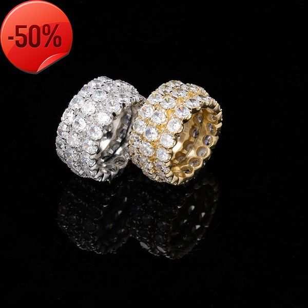 

hip hop three row big zircon ring, Golden;silver