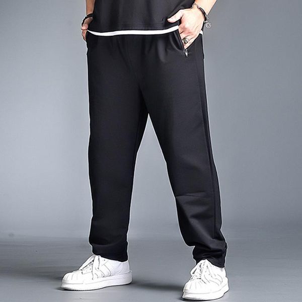 

men casual sports pants solid color high street large size jogging quality business trousers men's, Black