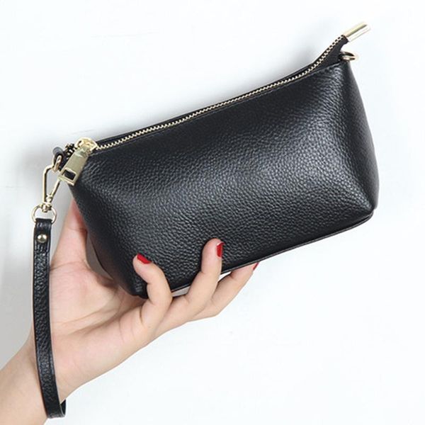 

women genuine leather clutch bag ladies multi-function hand female handbag lady dumplings shoulder messenger cosmetic bags & cases