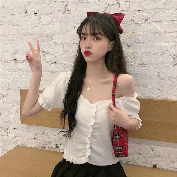 

women's t-shirt summer women girls sweet tees short solid slim sleeve knitted t-shirts cotton casual p2303, White