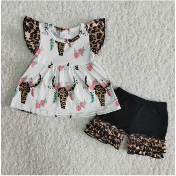 

children's fashion clothes niu tau xiaofei sleeve black lace trousers shorts baby girl boutique clothing suits sets, White