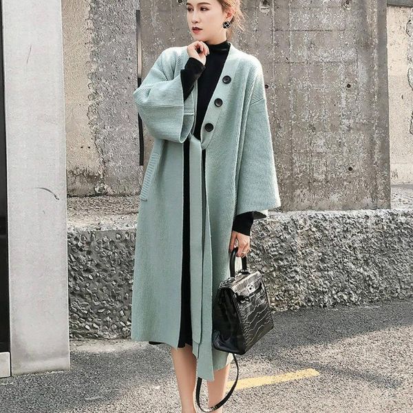 

women's knits & tees 2021 women autumn loose long cardigan sweater knitting coat oversized, White