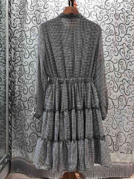 

capris european high street 2021 spring ladies vintage geometric patterns drawstring waist long sleeve a-line cotton, Black;gray