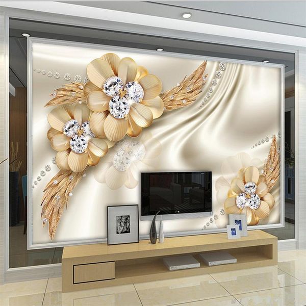 

wallpapers custom wall cloth european style golden high-grade diamond flower fresco living room background decor 3d mural paper