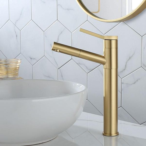 

bathroom sink faucets brush gold pull out faucet rotation brass single lever wash hair tap and cold