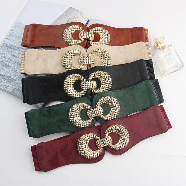 

belts vintage hook buckle waist belt for women luxury wide slim corset elastic strech strap winter female coat dress pu waistband, Black;brown