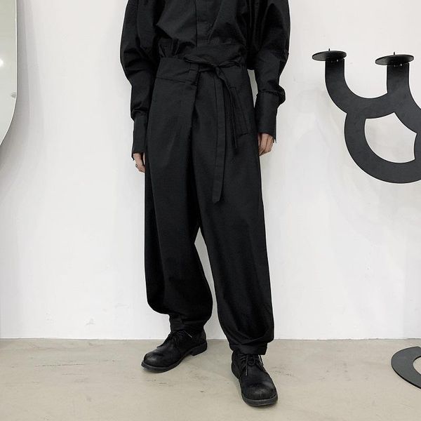 

men japan streetstyle fashion casual lace-up harem pant male vintage loose dark black pants wide leg trousers drawstring 3929 men's
