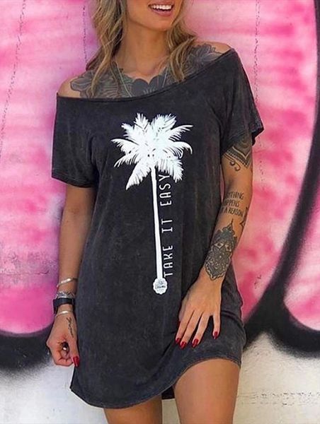 

punk skull floral print summer women dresses casual loose off shoulder mini party dress robes vestidos de mujer plus size, Black;gray
