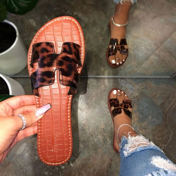 

slippers leopard plus size women transparent fashion home wear summer flat sandals crocodile casual beach outdoor clear shoes, Black