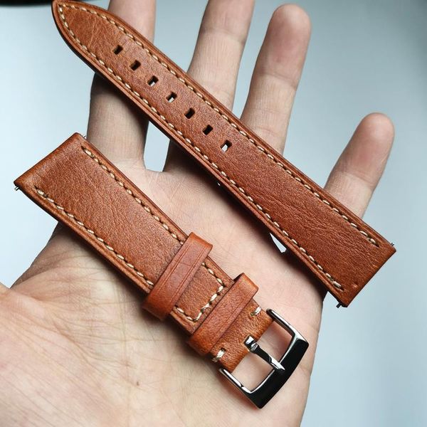 

watch bands 18 19 20 21 22mm oil wax crazy horse skin strap band genuine leather quick release breathable belt soft watchbands, Black;brown