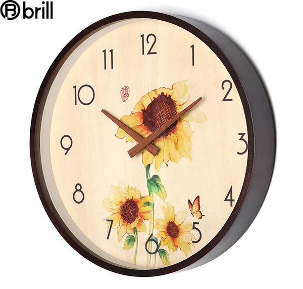 

large retro flowers wall clock wood living room silent modern creative home decor kitchen clocks reloj de pared still life