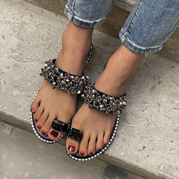 

slippers outdoor women's summer 2021 schoolgirl sandals flash drill decoration slipper roman retro beach shoes 43 yards1, Black