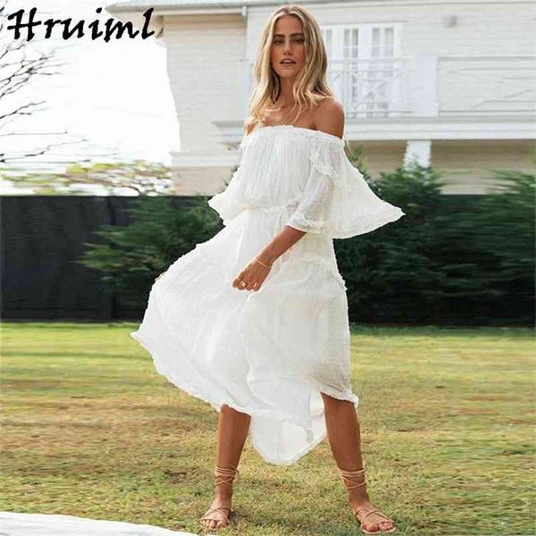 

solid color half sleeve summer dress high waist boho for women big swing holiday beach party robe longue 210513, Black;gray