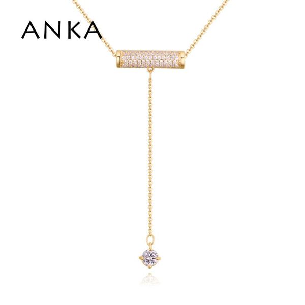 

pendant necklaces anka luxury cubic zirconia long necklace for women charm zircon pendants vintage color jewelry #130965, Silver