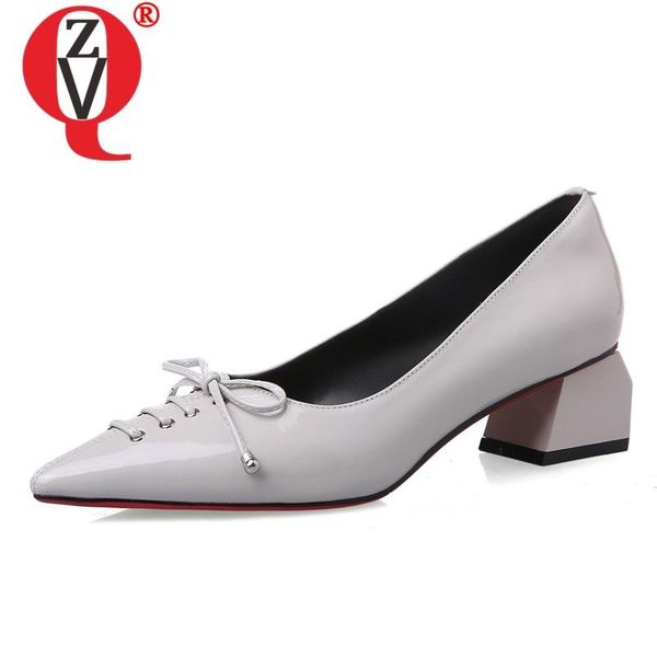 

dress shoes zvq spring autumn fashion women pumps outside mid heels pointed toe genuine leather drop size 34-39, Black