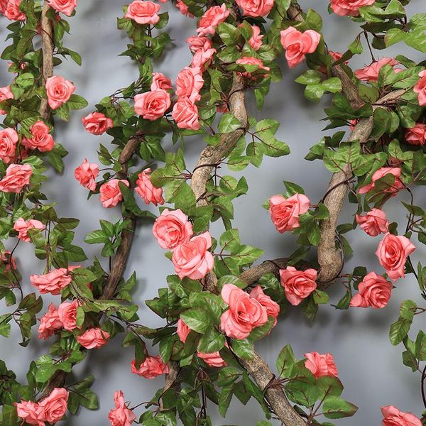 

1pcs silk artificial rose vine hanging flowers for wall decoration rattan fake plants leaves garland wedding home decorative & wreaths