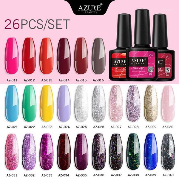

beauty 26pcs/lot gel nail set soak off uv/led base coat cured by lamp semi permanent art manicure kits1, Red;pink