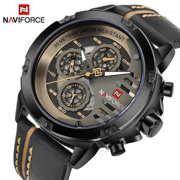 

wristwatches naviforce mens watches waterproof date quartz watch man leather sport wrist men clock dropship, Slivery;brown