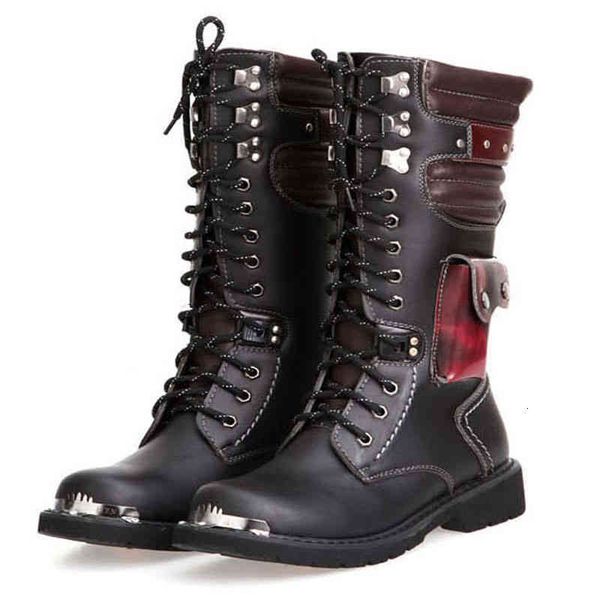 

boots motorcycle male shoes men's army military leather winter black cowboy snow metal gothic punk men 5#20/20d50 m4ny