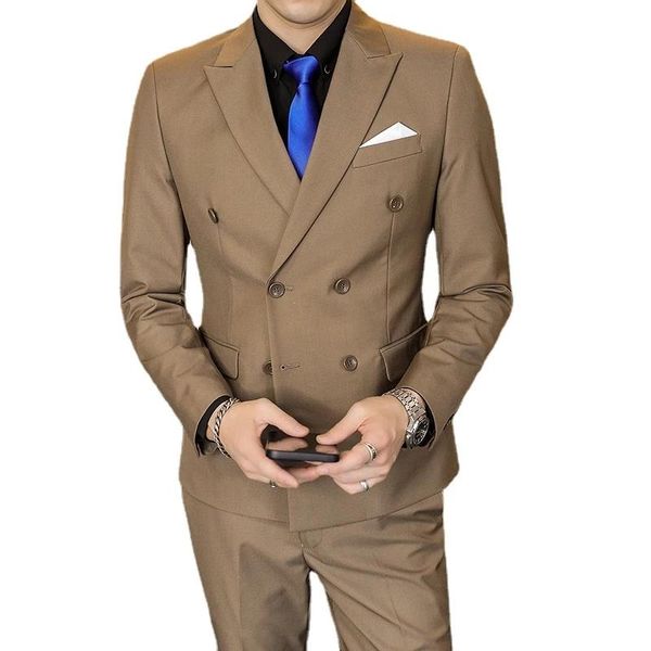 

men's suits & blazers men double breasted tuxedo business work wedding formal sets solid dress 2 pcs ( jacket pants ) slim fit casual c, White;black