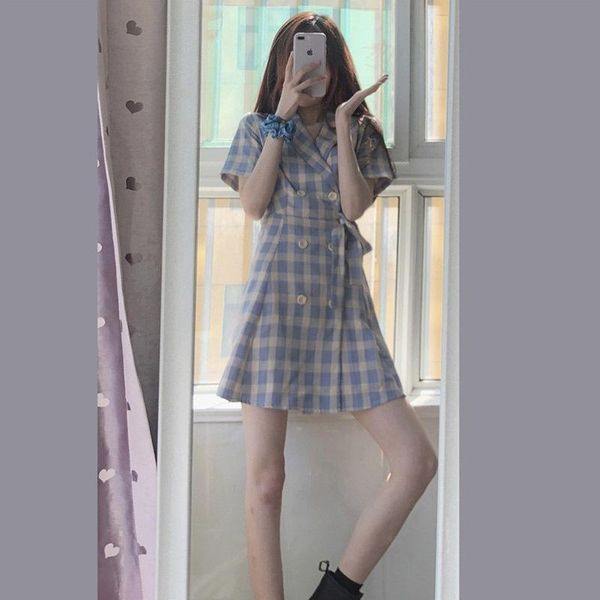

casual dresses 2021 waist show thin temperament goddess model clothes platycodon french plaid suit dress summer, Black;gray