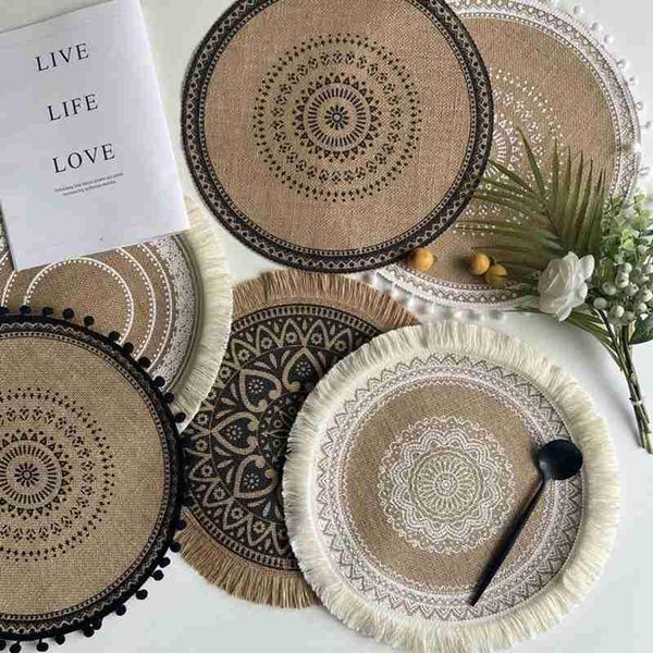 

mats & pads hand-woven ins placemat bohemia macrame cotton and linen dining table insulation pad home retro jute decorative mat