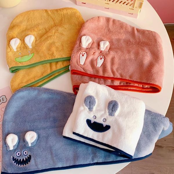 

hats, scarves & gloves sets cartoon bath dry hair cap plush coral velvet shower headscarf children lovely towel, Blue;gray