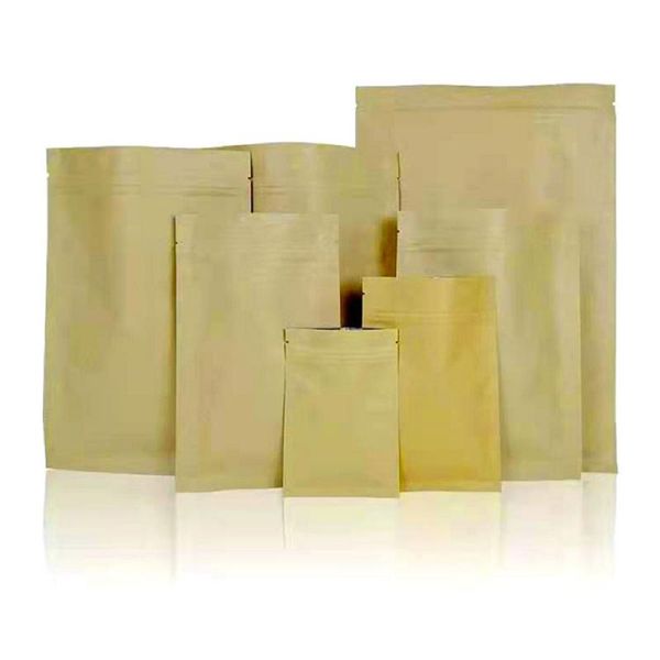 

storage bags 100pcs/lot brown kraft paper aluminum foil self sealing packing bag tear notch spices high quality