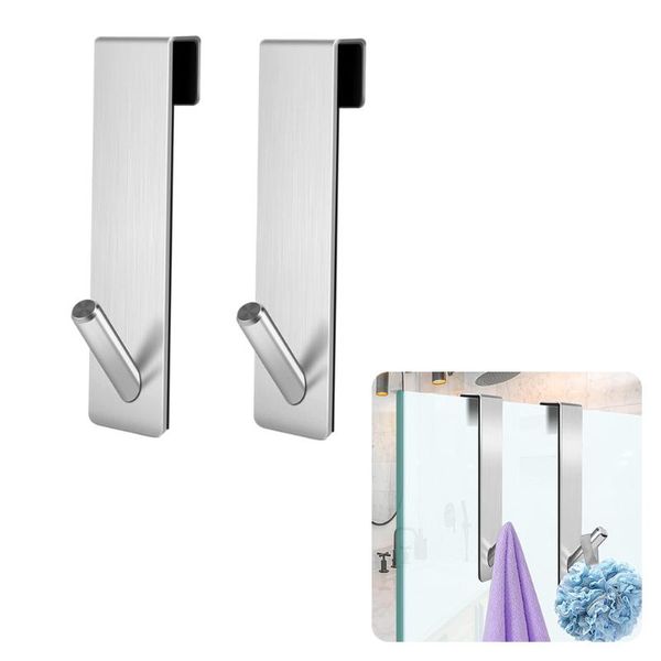 

hooks & rails 2pc detachable shower door hook kitchen wall punch-single hanging towel clothes storage rack bathroom accessorie