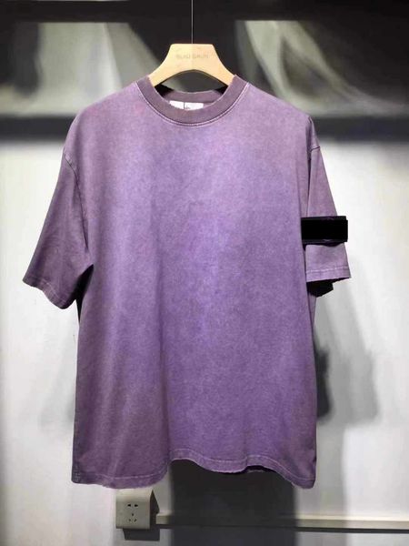 

designer men's t-shirts stone oney cotton round neck short sleeve basic chest embroidered loose t-shirt make old wash, White;black