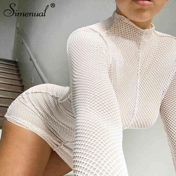 

simenual mesh skinny women mini dresses spring fashion 2021 clubwear bodycon solid hollow out party dress birthday clothing, Black;gray